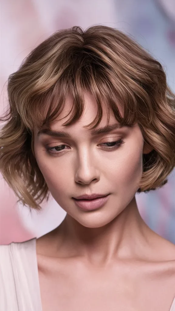 30+ Images of Wavy Short Hair Women with Bangs That Are Stylish and Trendy