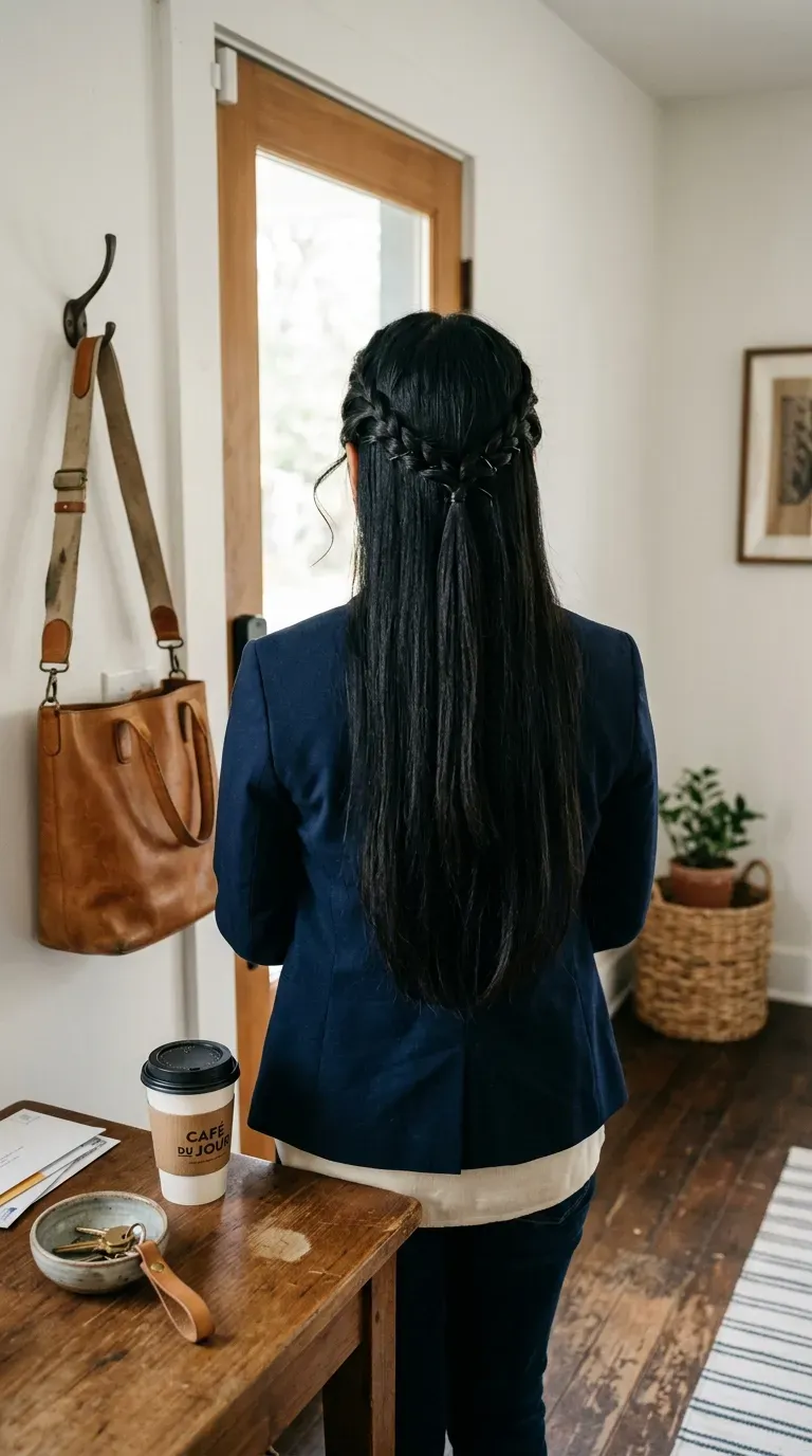Two thin braids from the temples crossed and tied at the back of the head