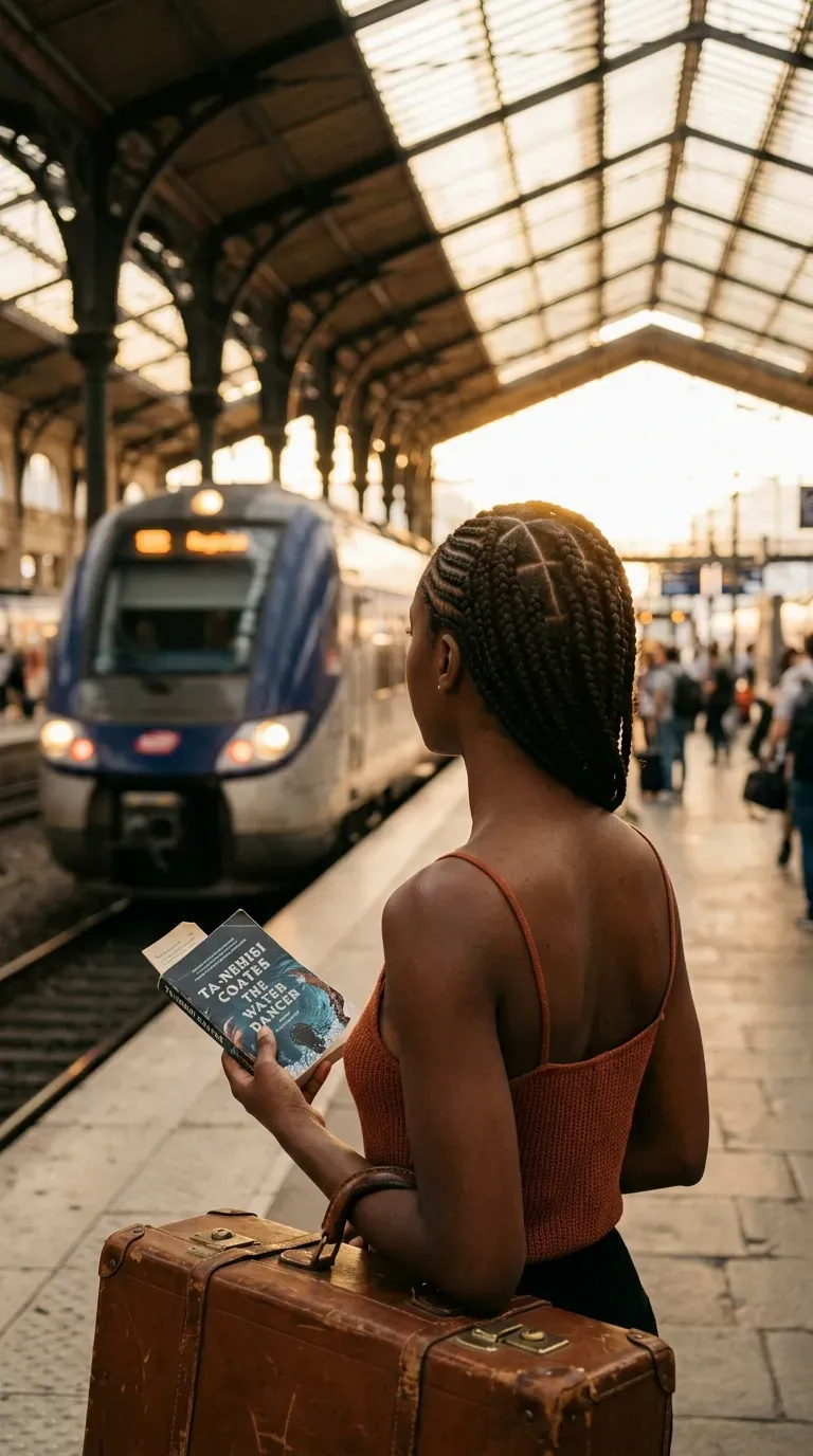 Triangle parts and jumbo braids at the back seen on a train platform