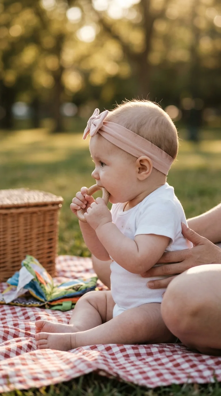 Over the shoulder view of a baby with a damp combed side part and swoop