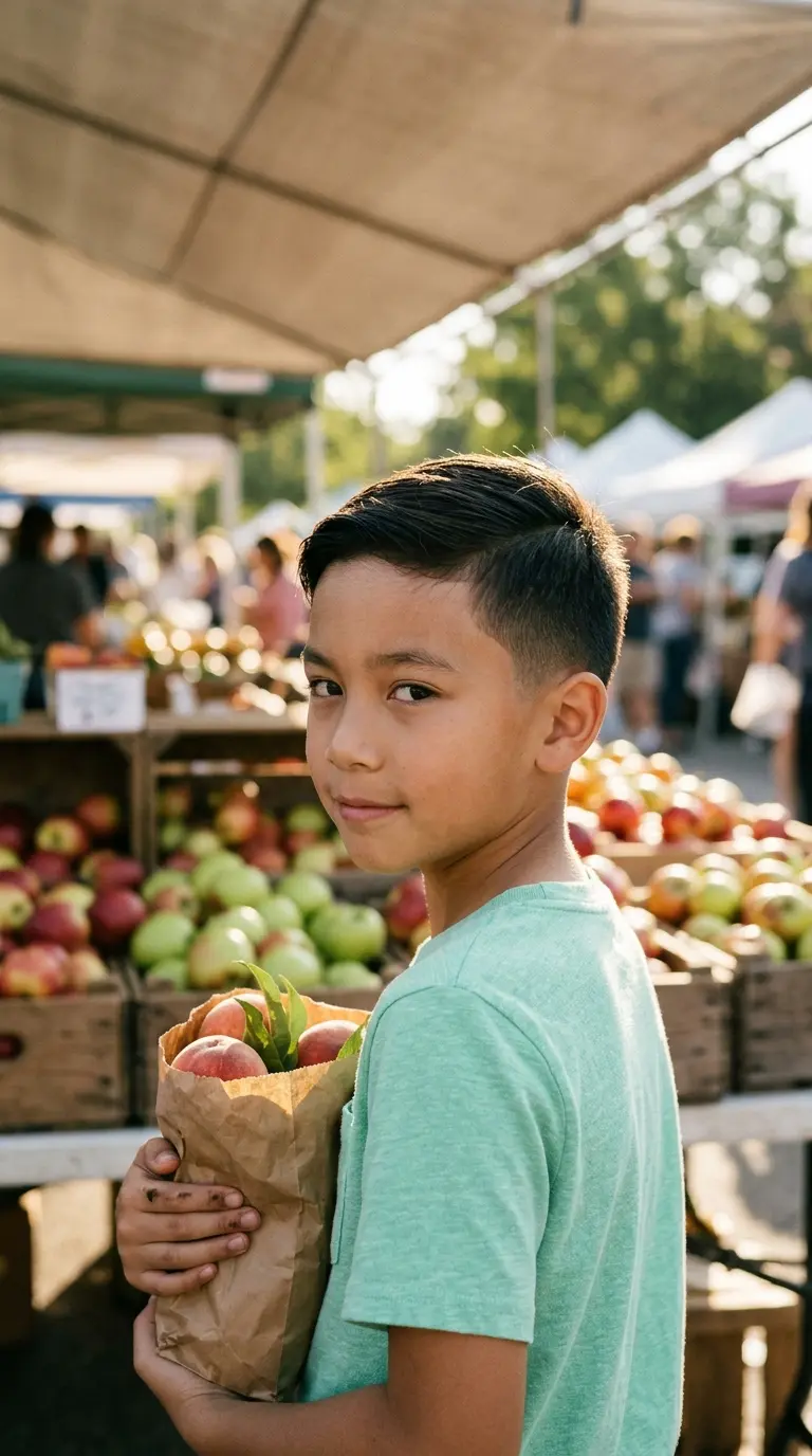 Over the shoulder view of a boy with a comb over and mid fade