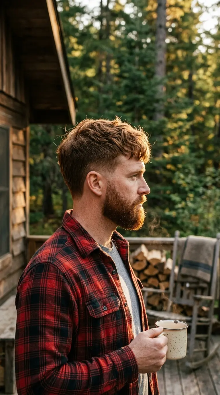 Over the shoulder view of a thick black crop over a disconnected undercut