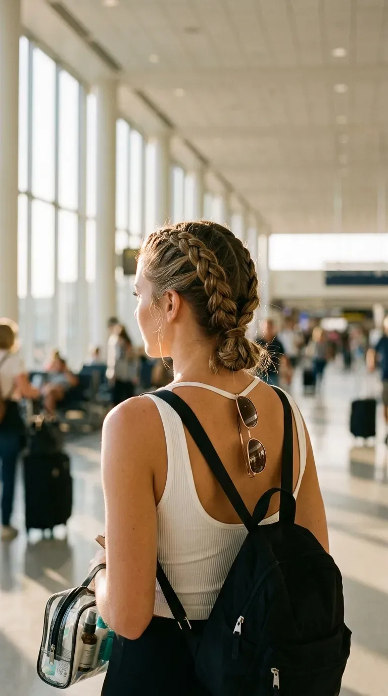 Back and side view of double Dutch braids joined at the nape in a terminal