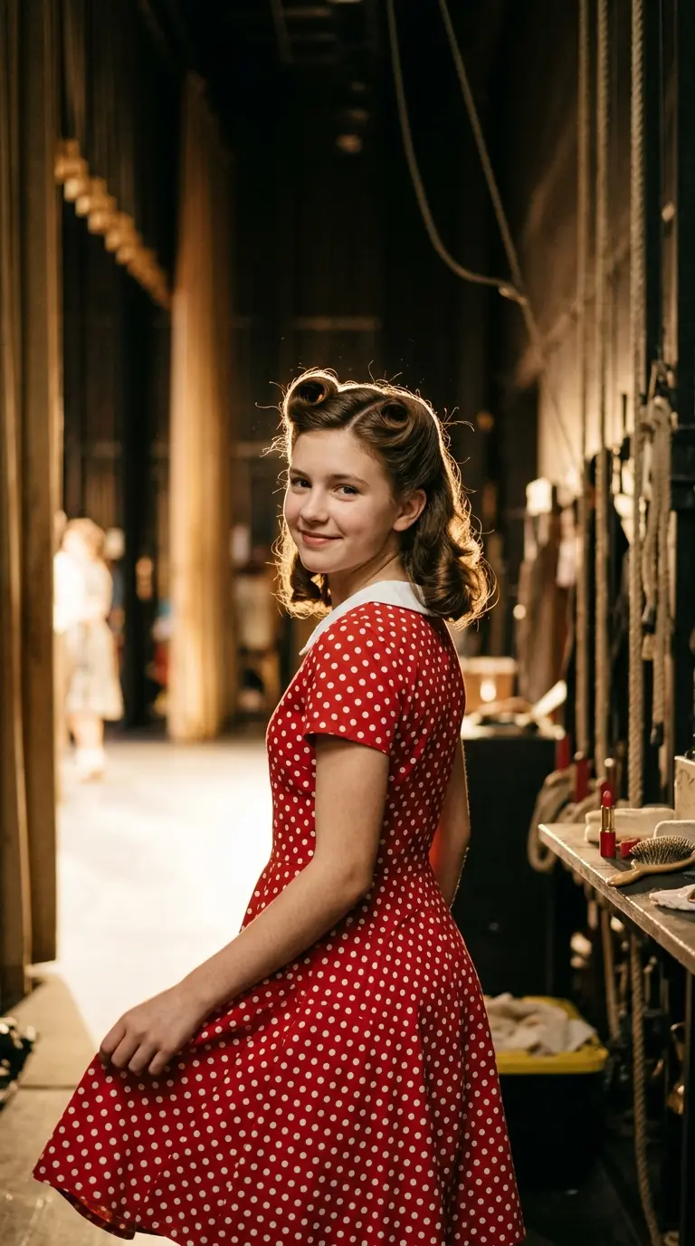 Side profile of a dancer with glossy S shaped finger waves and a sequin headband