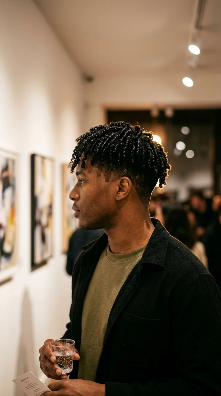 Side profile of a Black man with defined finger coils and a low taper
