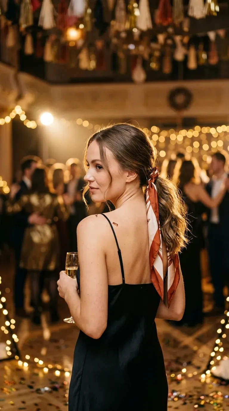 Side profile of glossy straight hair with a deep part tucked behind one ear