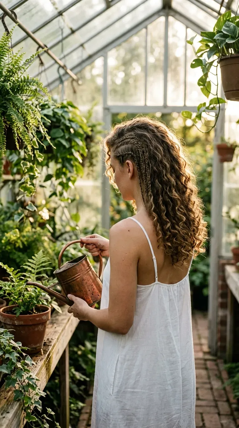 Four thick goddess braids with curly ends blending into long loose curls