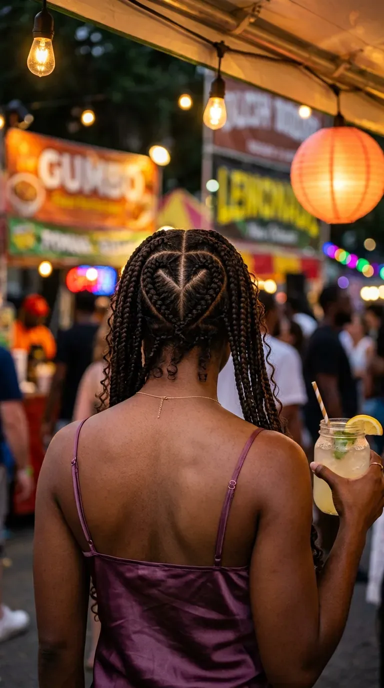 Goddess braids decorated with gold cuffs and rings beside a resort pool