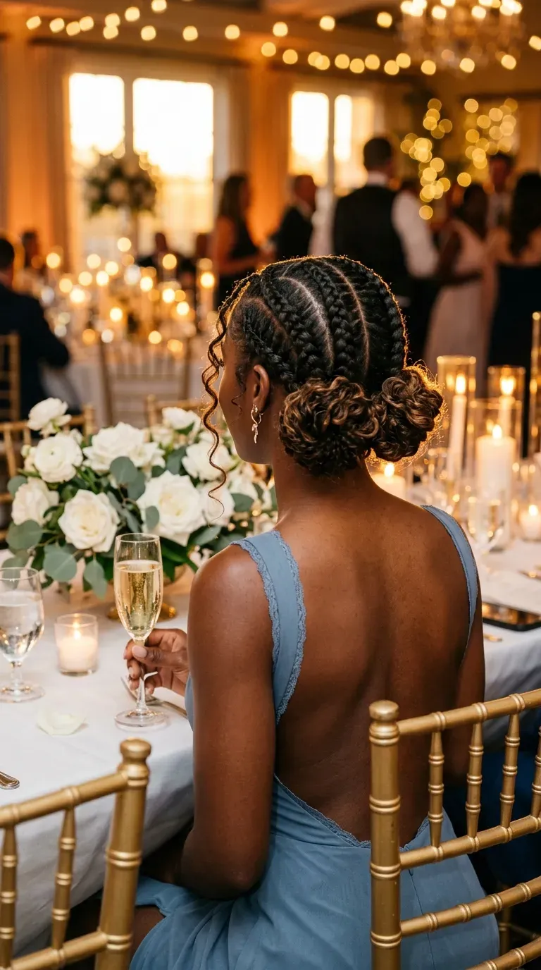 Jumbo goddess braids with large square parts at an outdoor evening concert