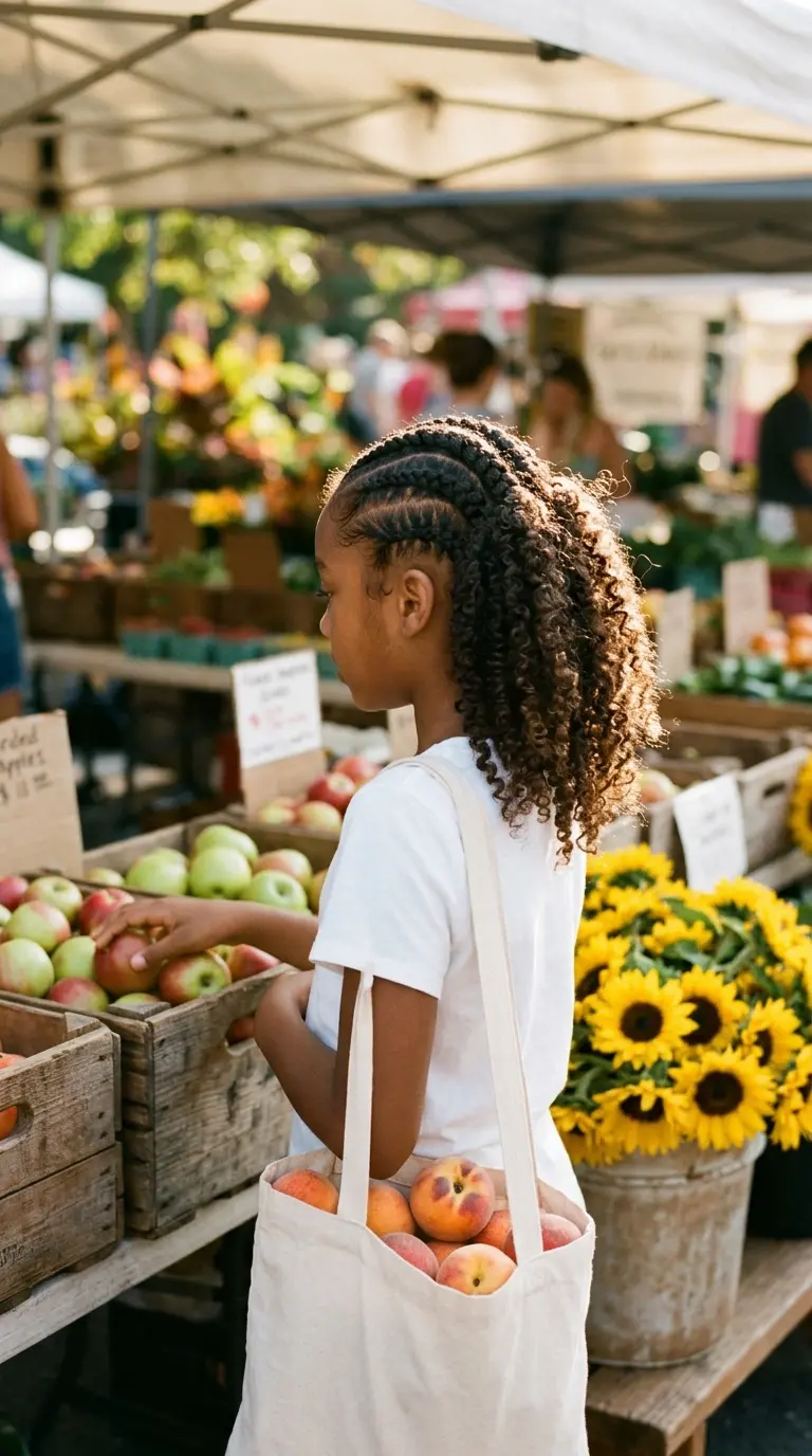 Three quarter back view of a girl with front cornrows and a loose twist out