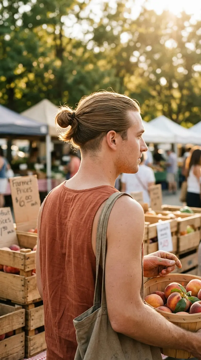 Three quarter back view of a hidden nape undercut under a long hair bun
