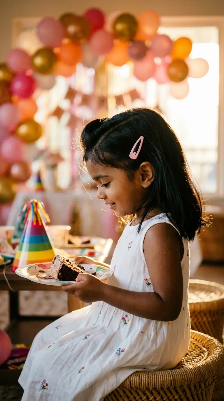 Side profile of an Indian toddler girl with a raised front puff and a small clip holding the side hair back