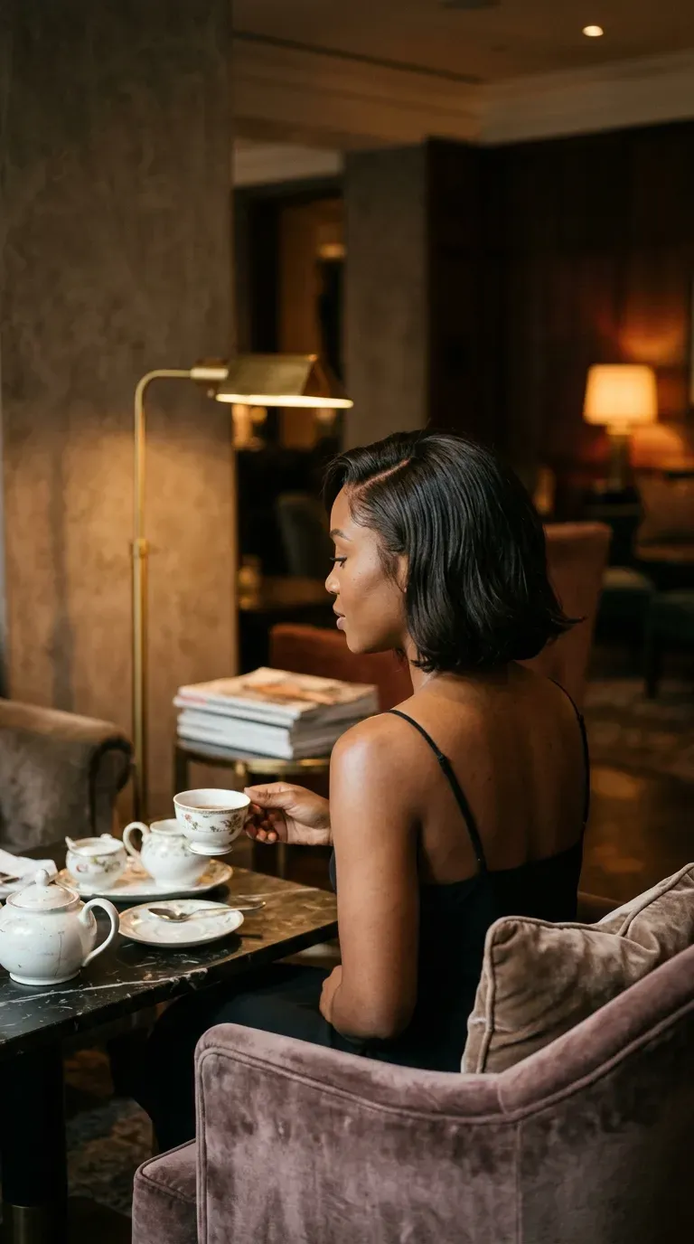 Three quarter back view of a lace front bob blending at the hairline