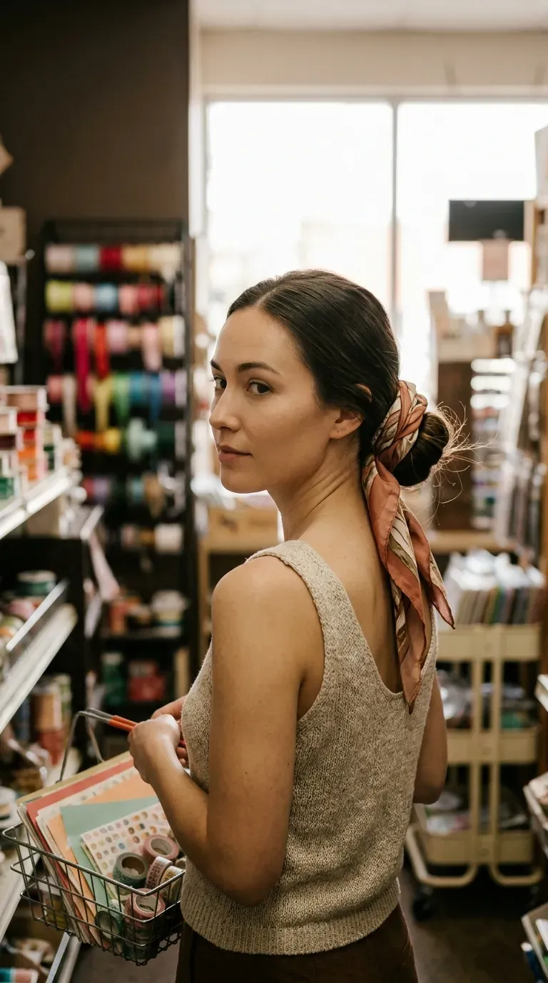 Three quarter back view of a loc updo pinned into a soft roll