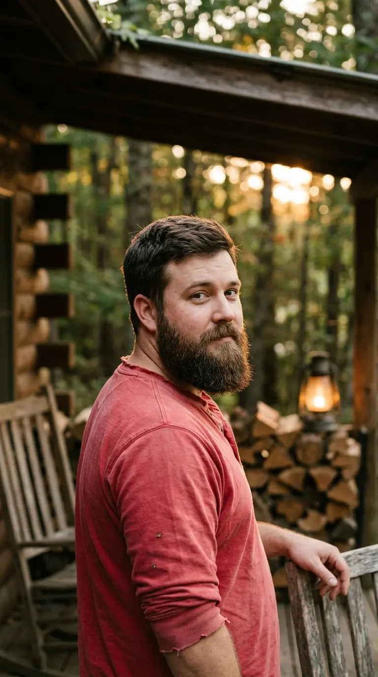 Over the shoulder view of a medium beard with a flat squared bottom