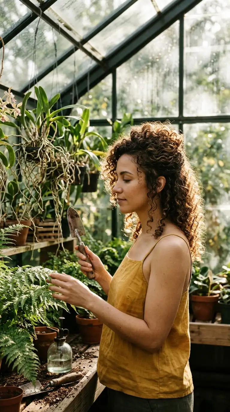 Three quarter view of a medium curly cut with height at the crown