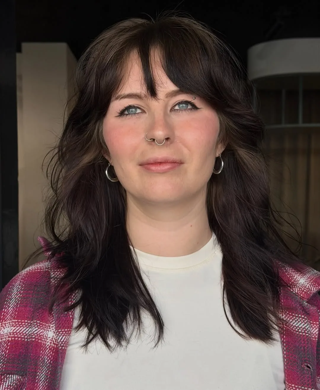 Medium shag haircut: shag with blunt bangs