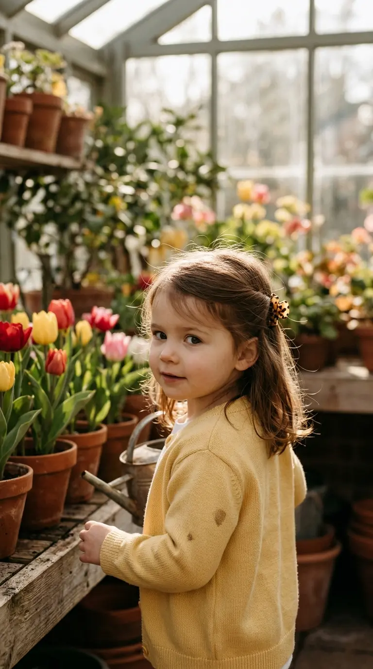 Over the shoulder view of a toddler with a mini claw clip half up style