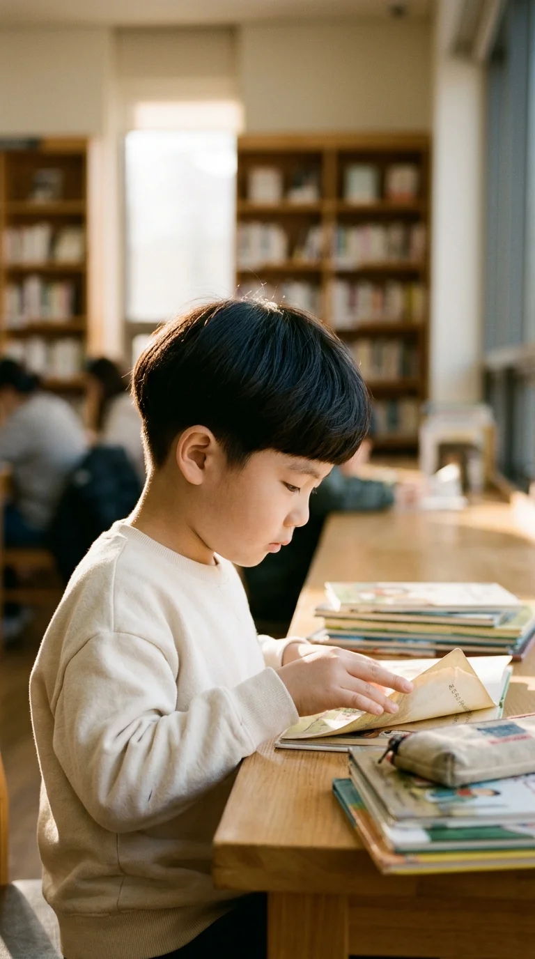Three quarter front view of a boy with a textured modern bowl cut