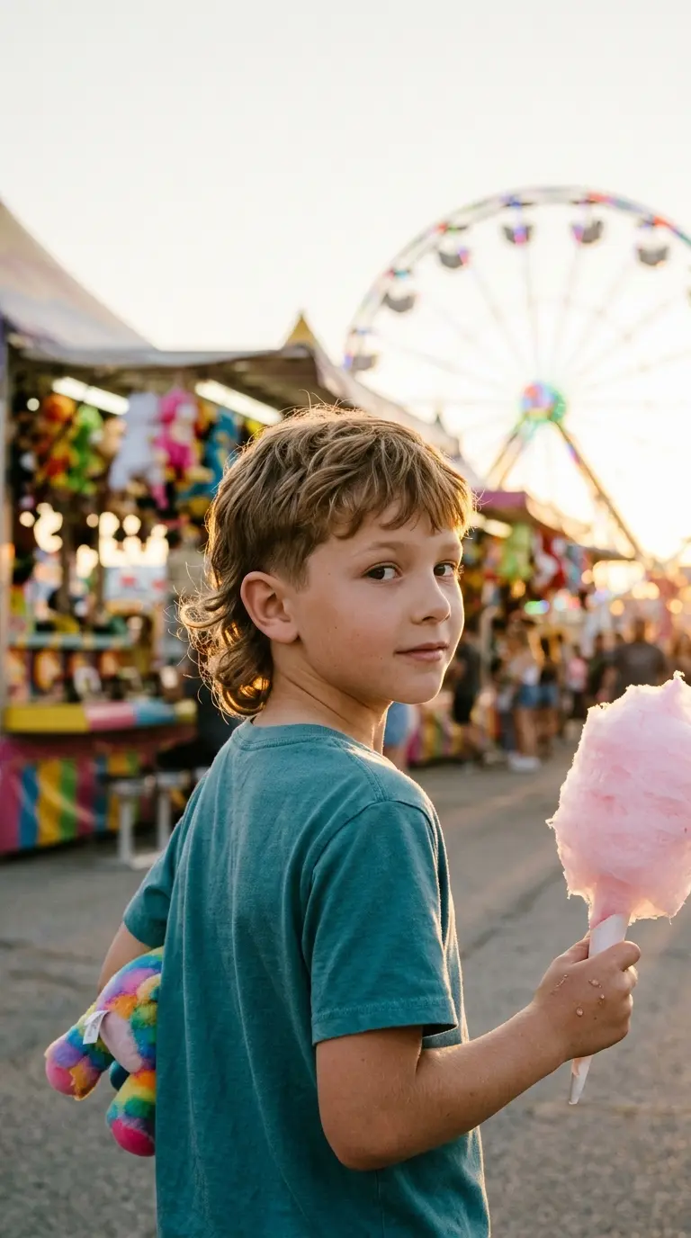 Over the shoulder view of a boy with a modern mullet and tapered sides