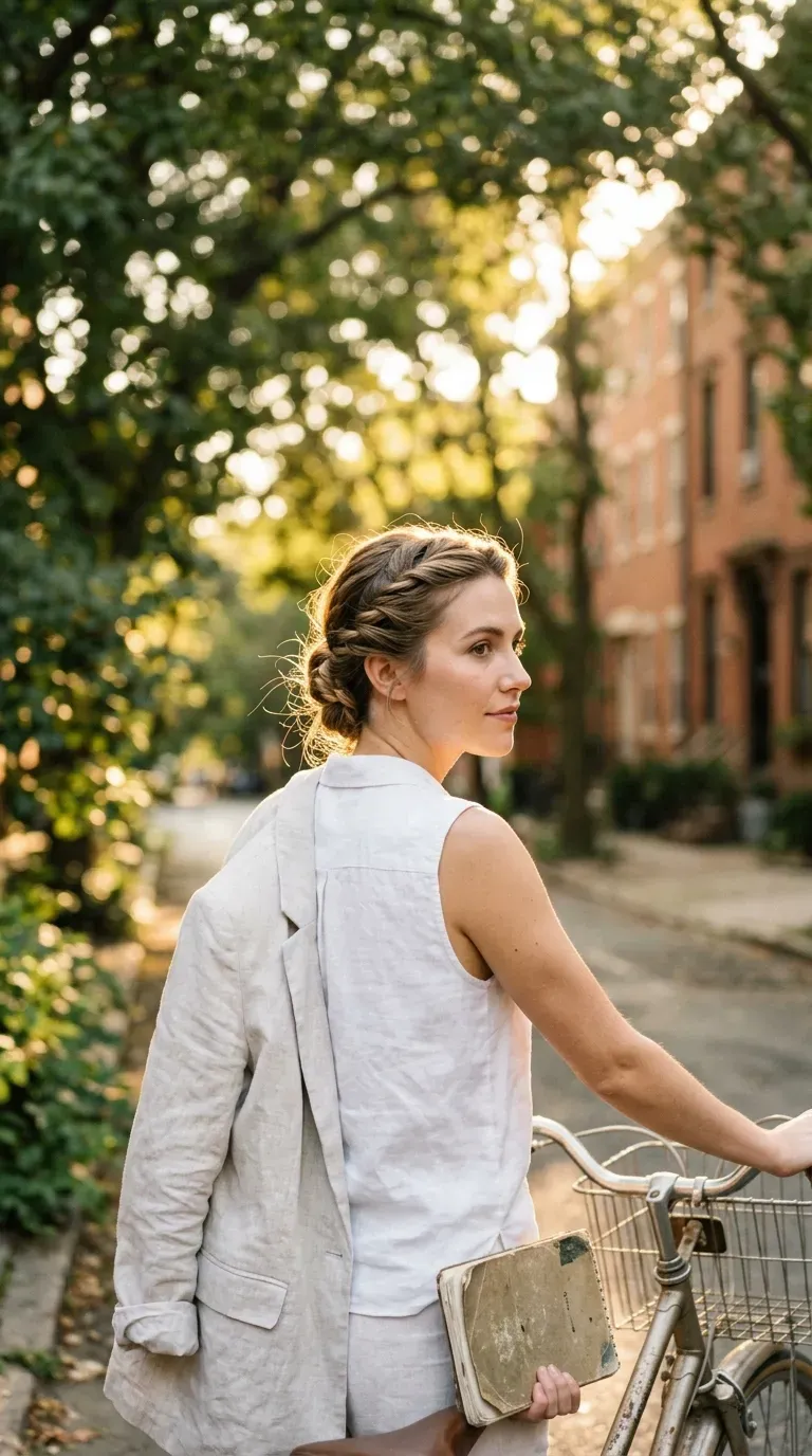 Office hairstyles for long hair, two rope twists joined at the nape, over the shoulder