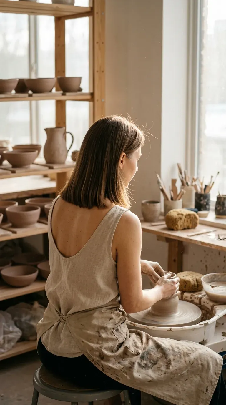 Three quarter back view of a one length shoulder cut on fine hair