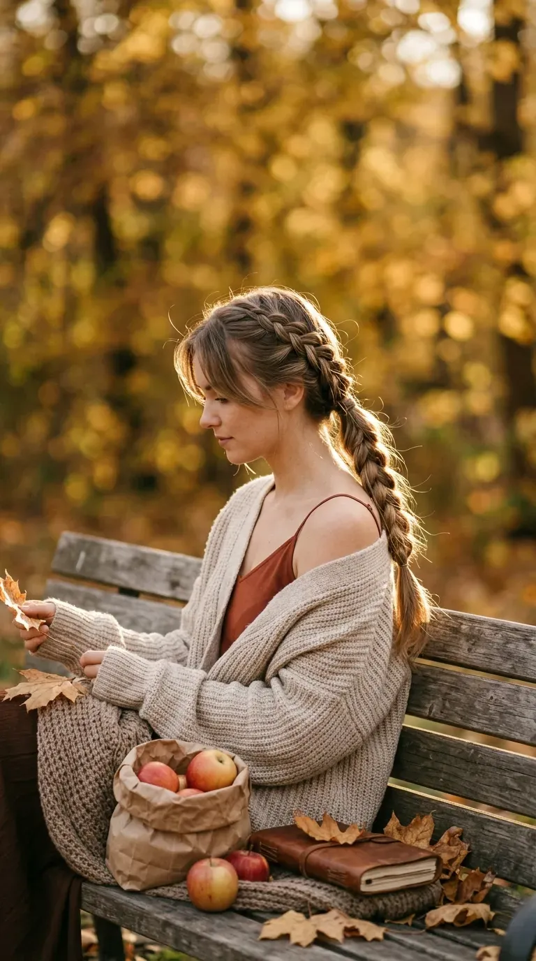 Three quarter view of a pull through braid running down a low ponytail