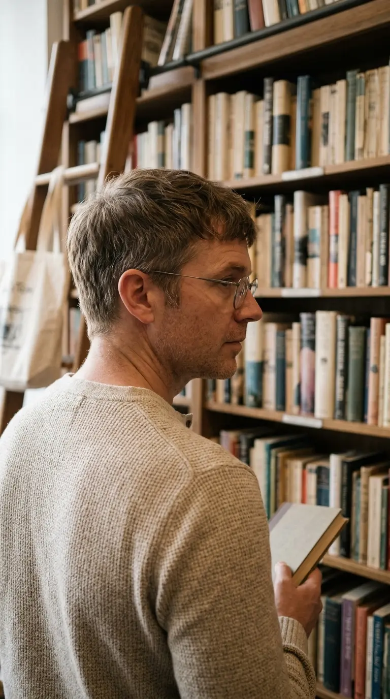 Over the shoulder view of a soft scissor cut crop with gray at the temples
