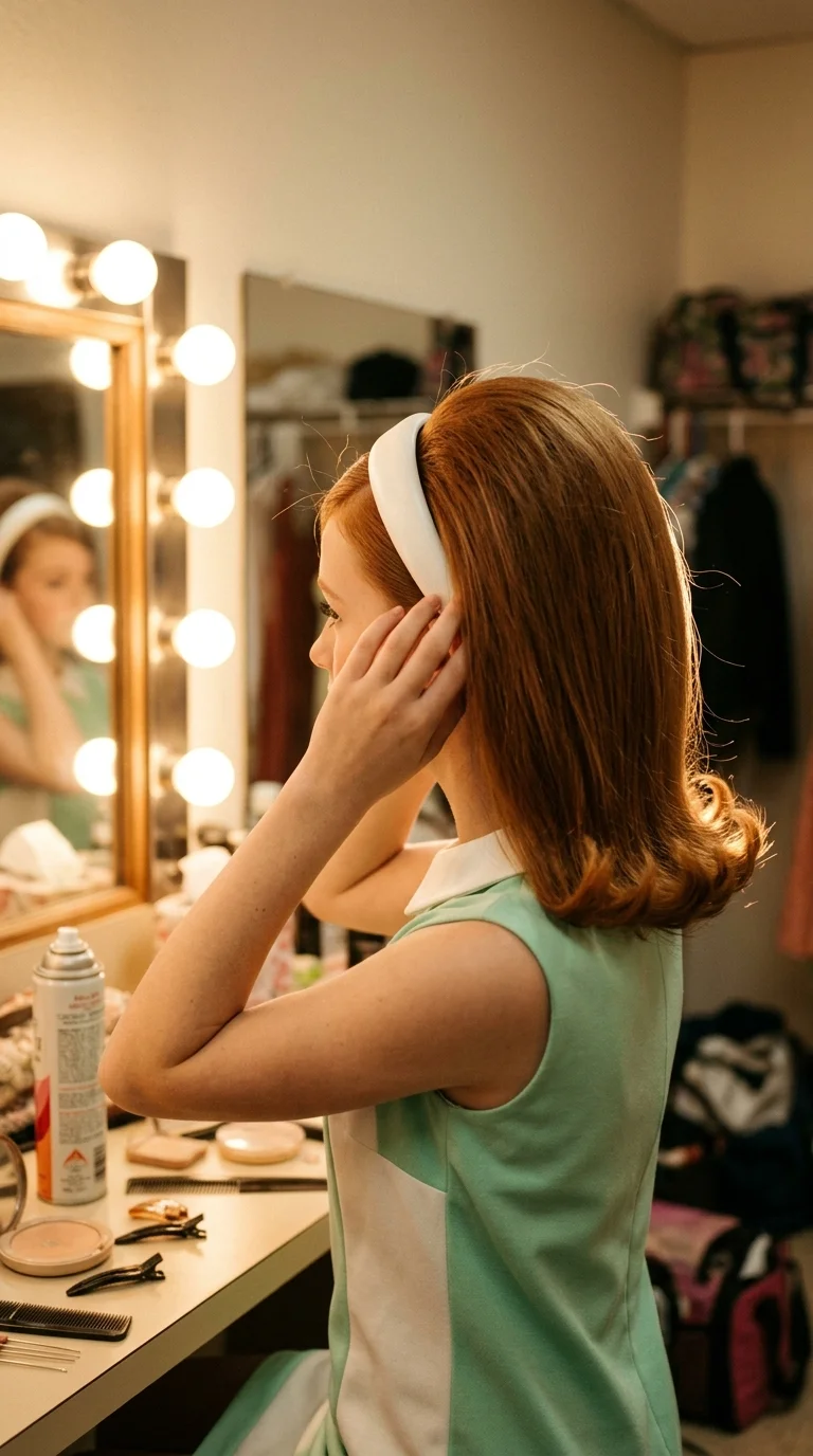 Side profile of a dancer with a chin length bob slicked back with gel and pinned behind her ears