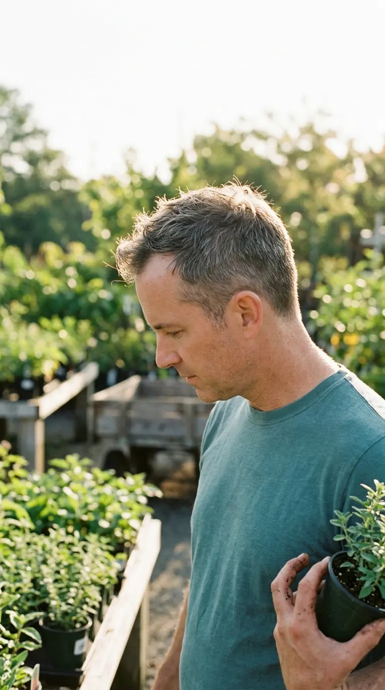 Three quarter view of a man with a short textured crop for thinning hair