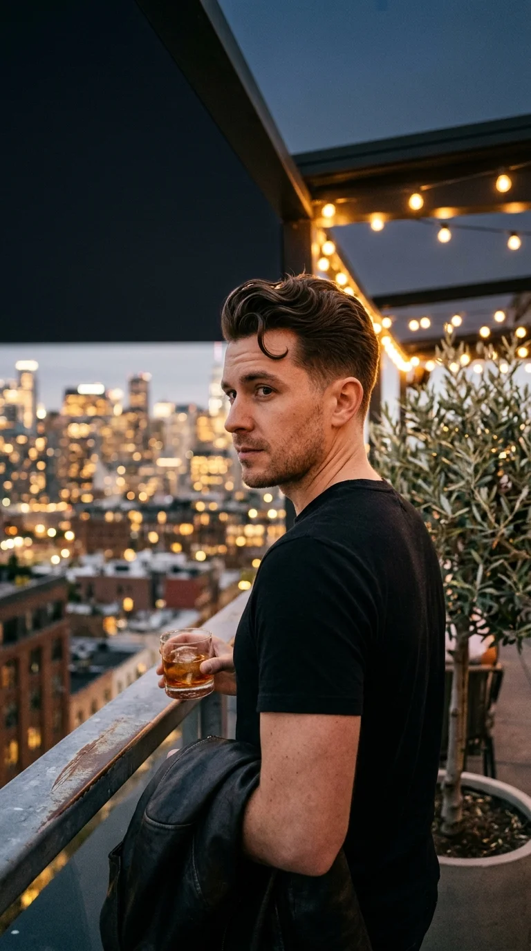 Side profile of a short wavy crop with a mid fade on a basketball court