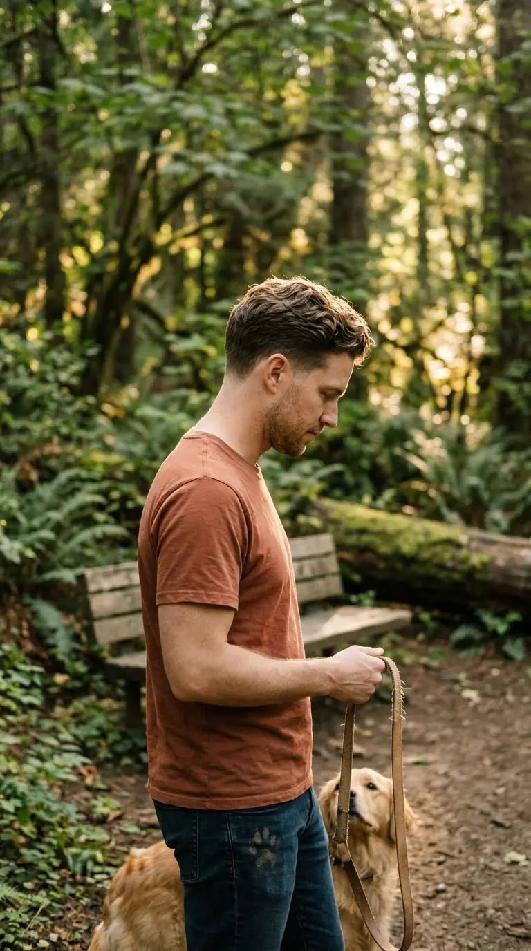 Side profile of a short wavy taper with natural texture on a park trail