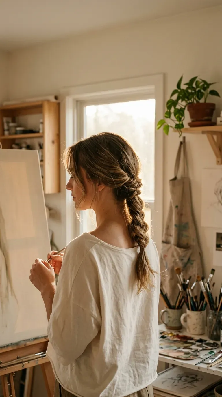 Side profile of side swept waves held back with one barrette