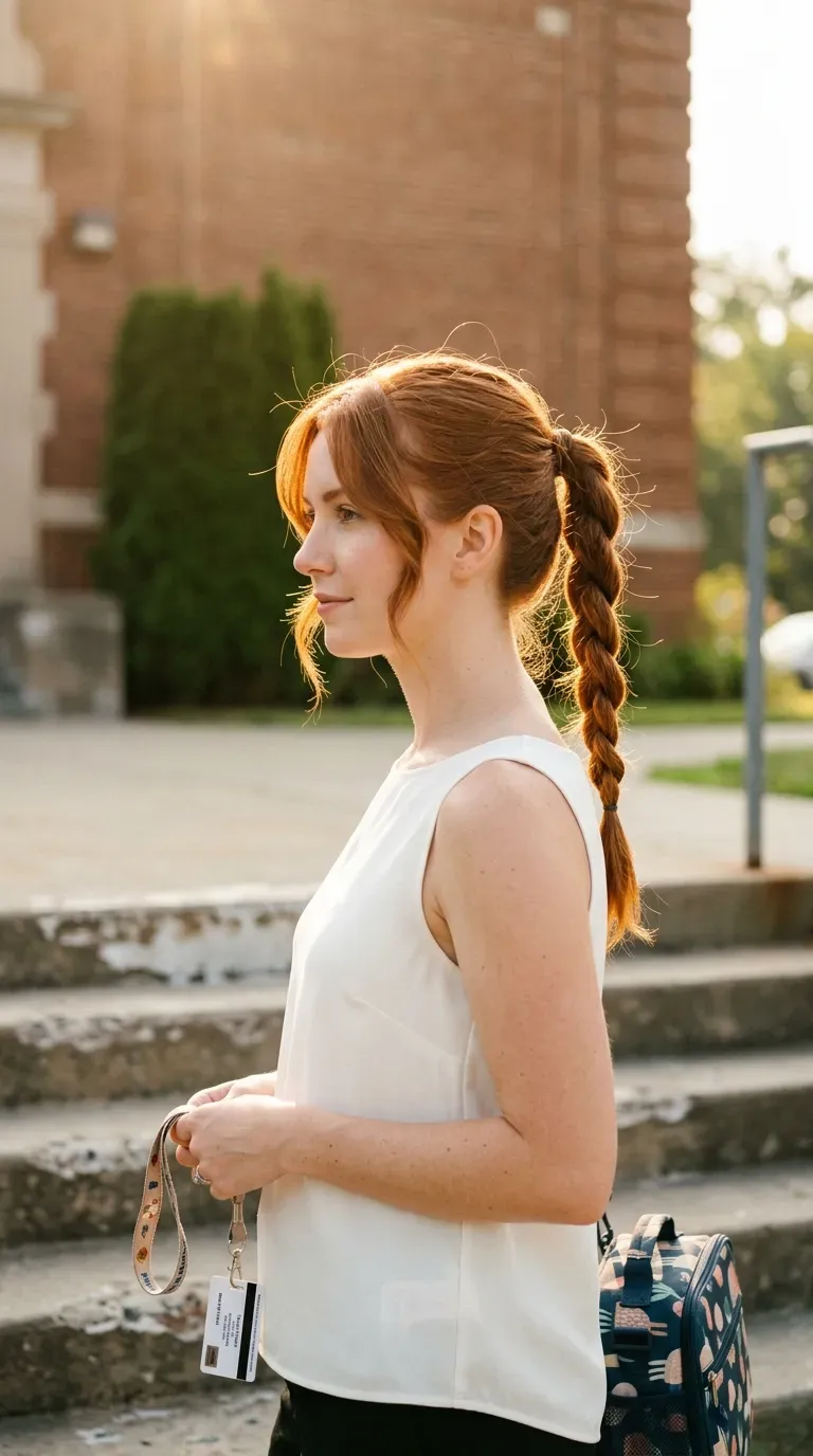 Over the shoulder view of a silk scarf tied around a low bun