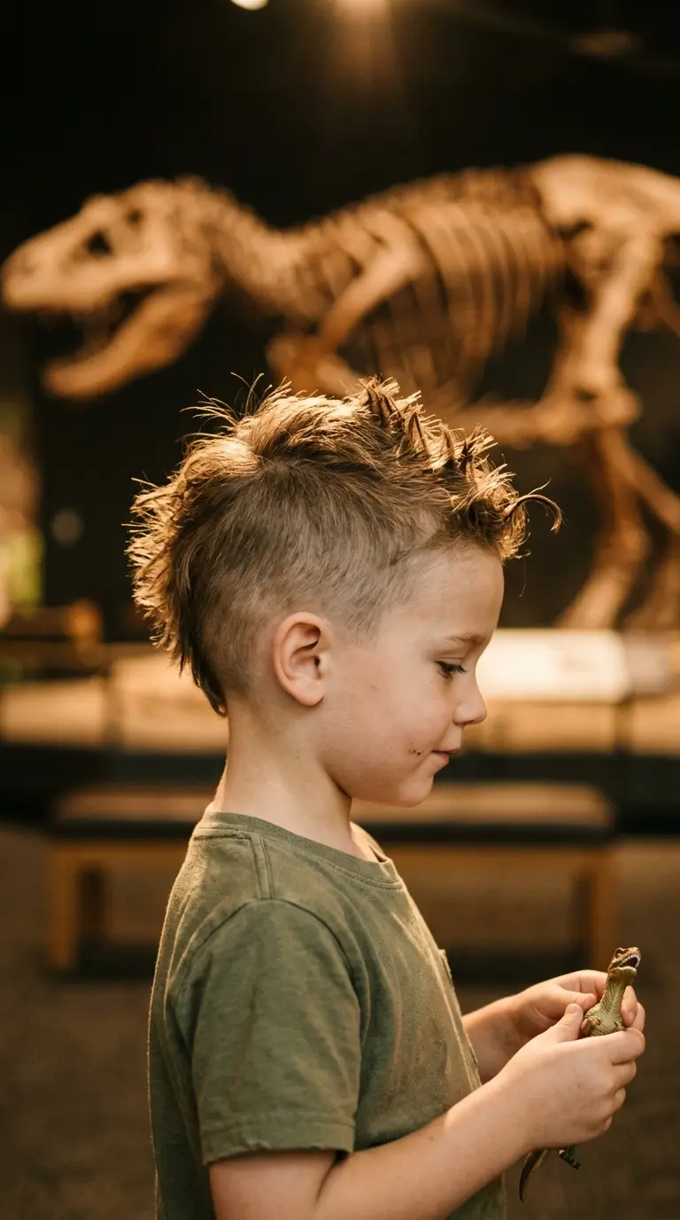 Side profile of a young boy with a soft faux hawk and faded sides