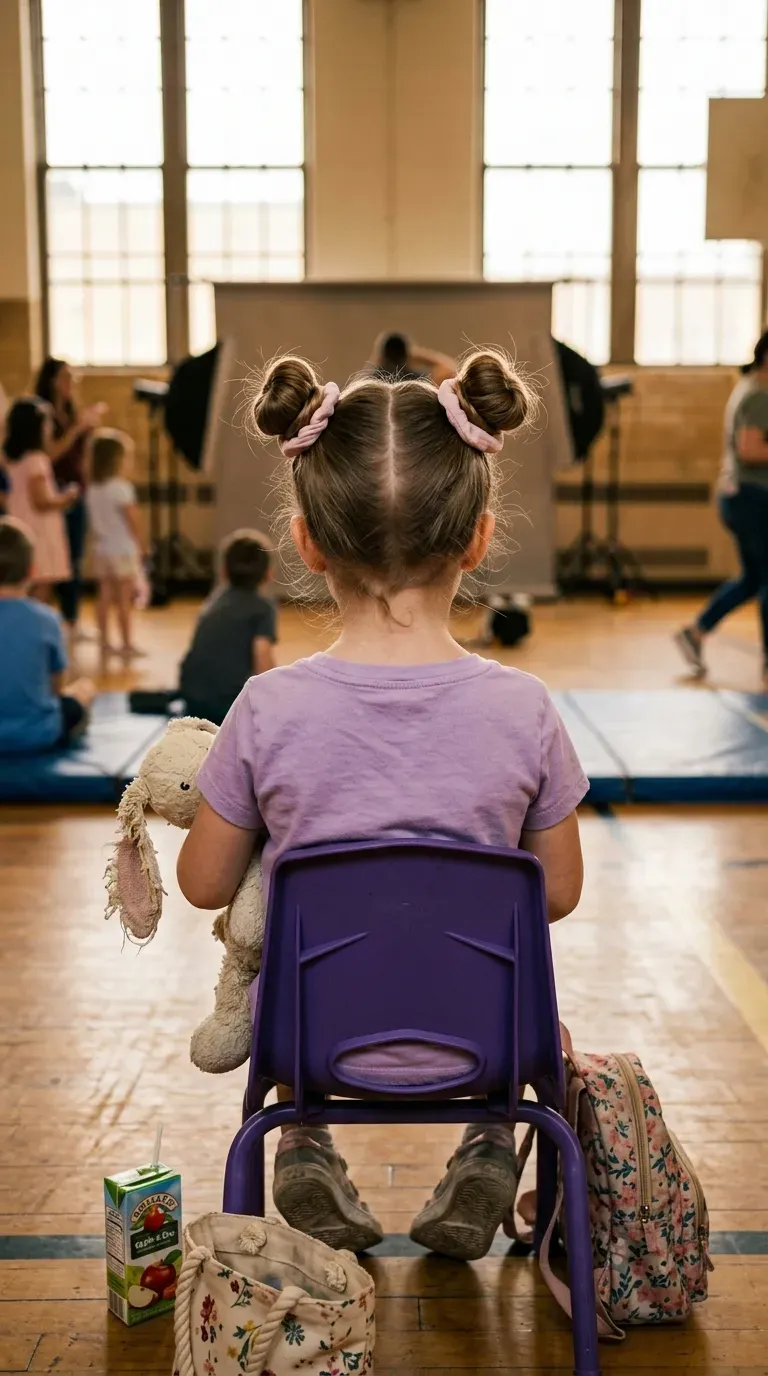 Two matching space buns, easy picture day hairstyles for younger kids