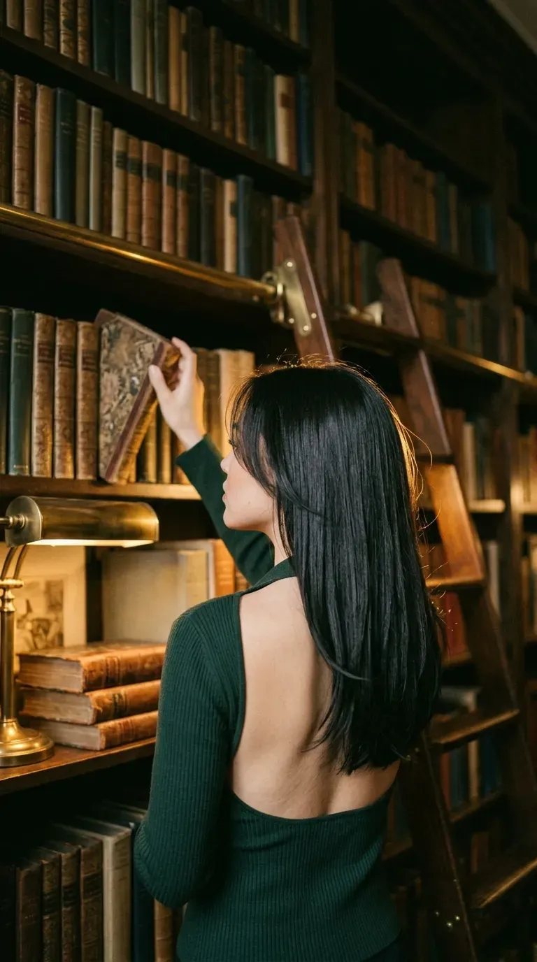 Three quarter back view of a straight shoulder length cut with face framing layers