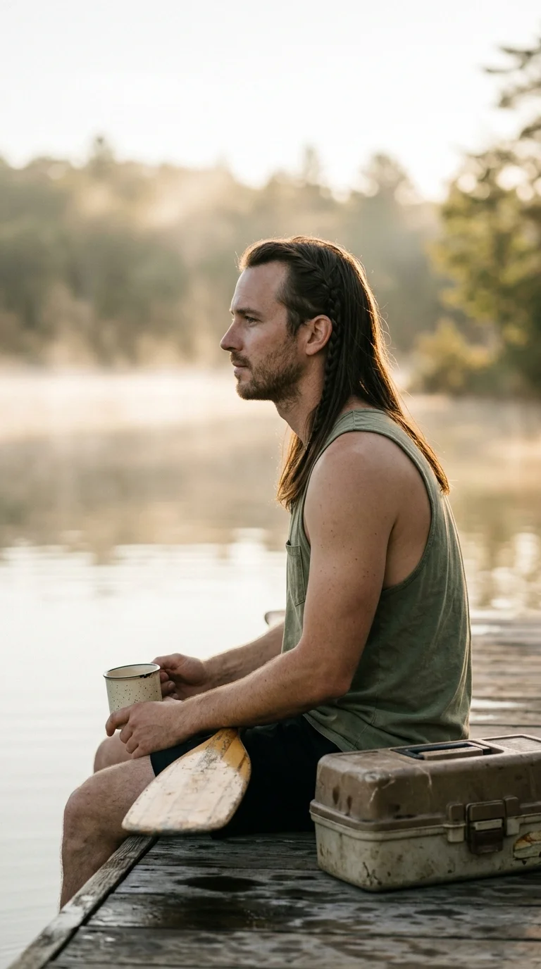 Side profile of long hair with one thin braid tucked behind the ear