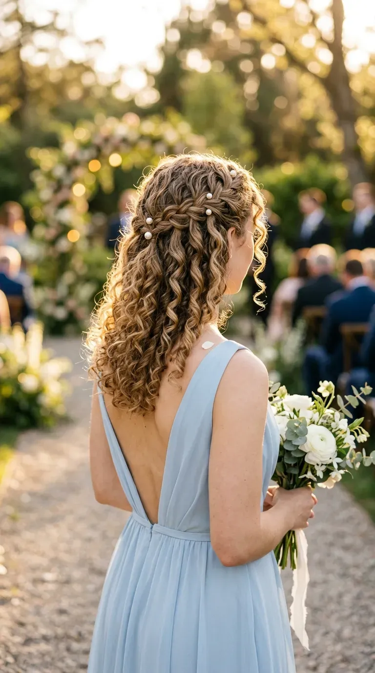 Small pencil width braids along the hairline blending into dark blonde curls