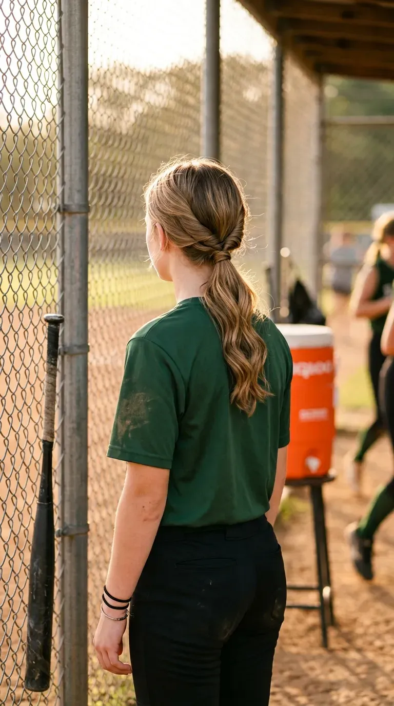 Sports day hairstyles for softball and volleyball including a quick topsy tail dugout fix