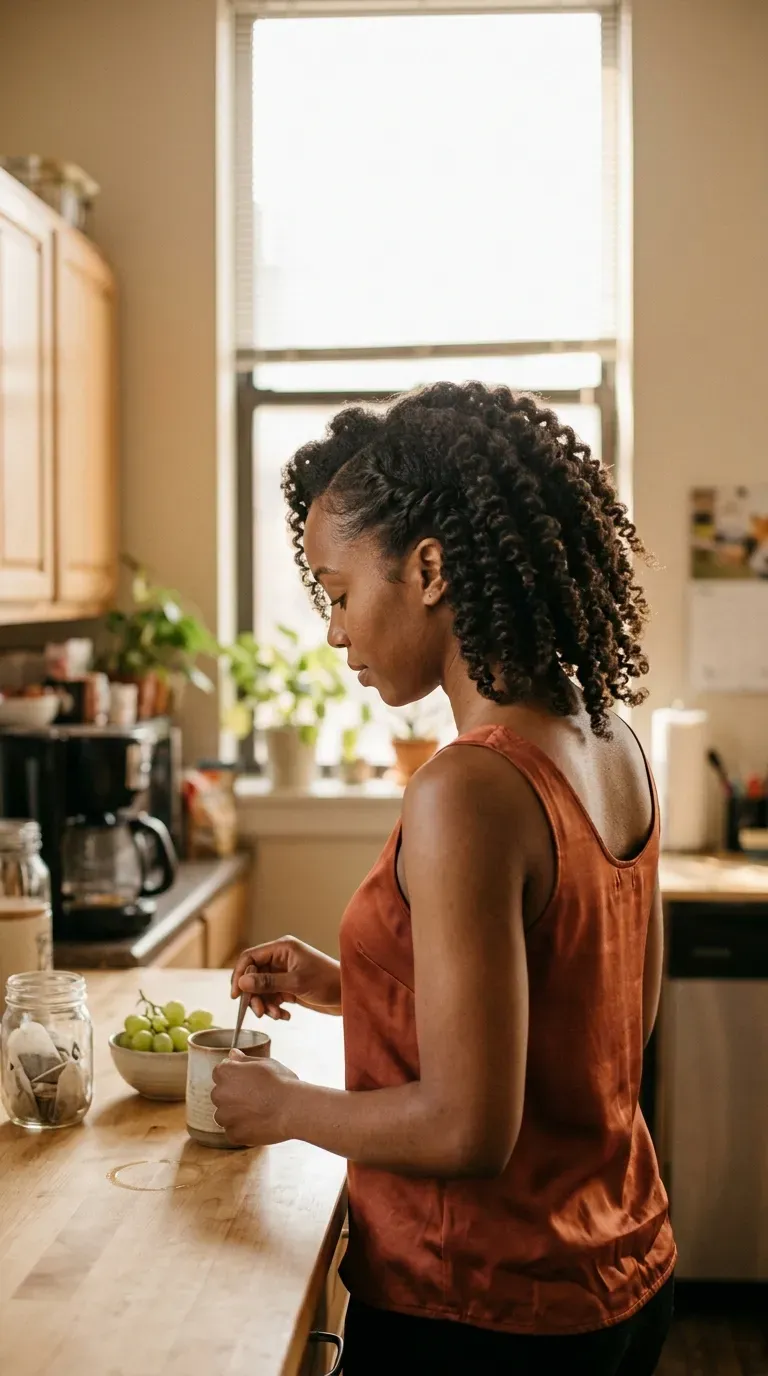 Side view of a twist out with front twists pinned back in an office pantry