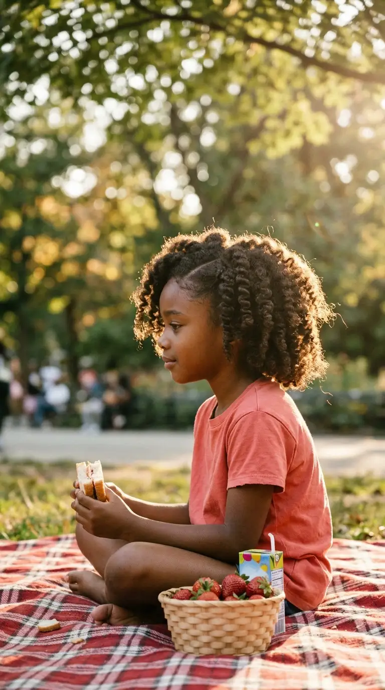 Side profile of a girl with a full two strand twist out at a picnic