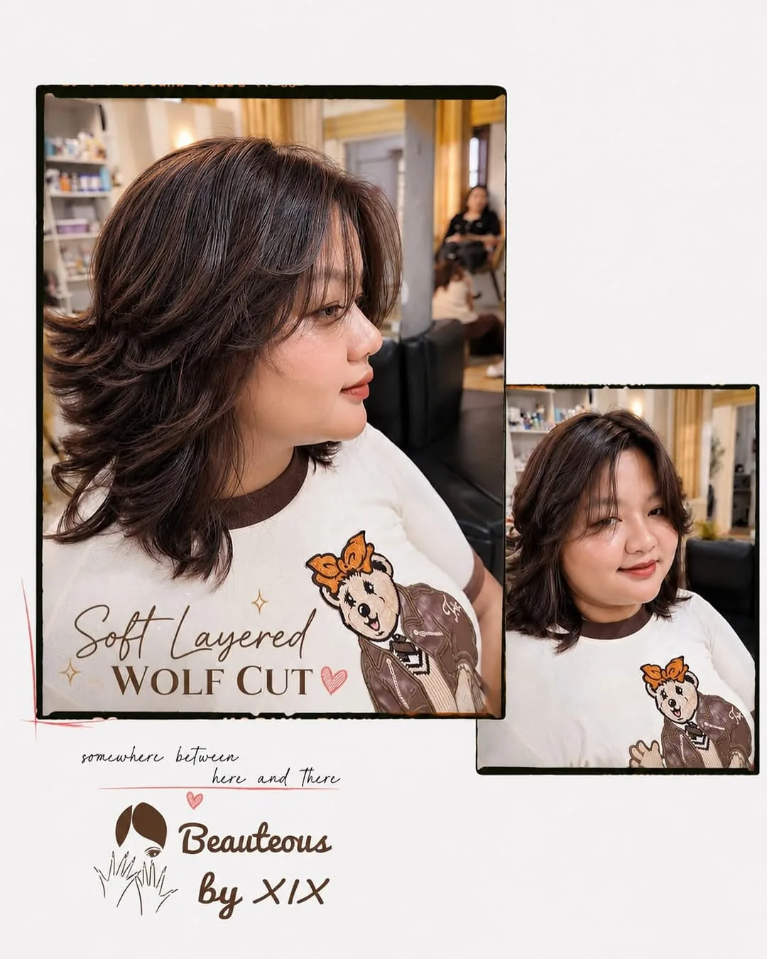 Soft wolf cut medium hair with feathered layers and gentle volume